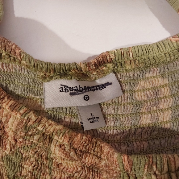 Agua Bendita x Target Mini Dress L Green Floral Smocked Short Sleeve Boho - Picture 2 of 7